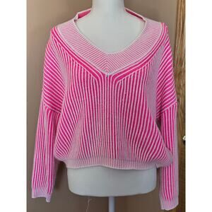 Zcezele Women’s Pullover Sweater V-Neckline Large Pink